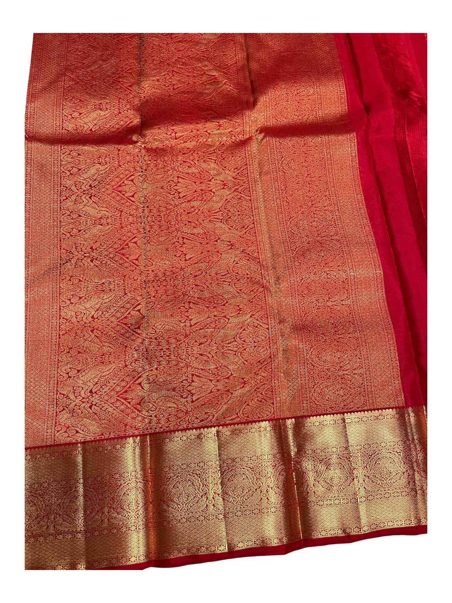 Southloom Pure Handloom Bridal Kanchipuram Silk Saree with Korvai Work (Red)