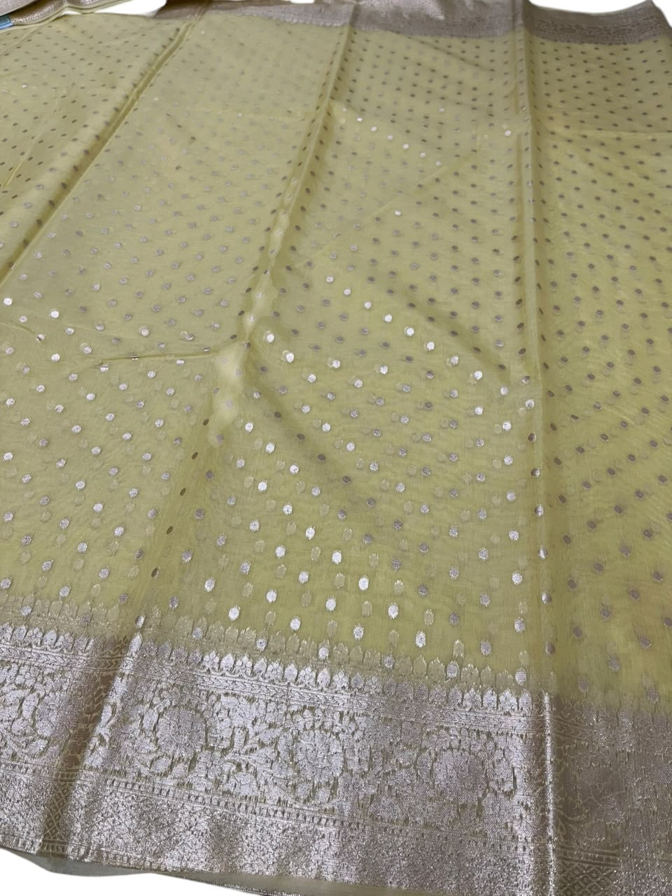 Southloom Cotton Banarasi Silk Saree with Woven Work on Body and Borders (Yellow)