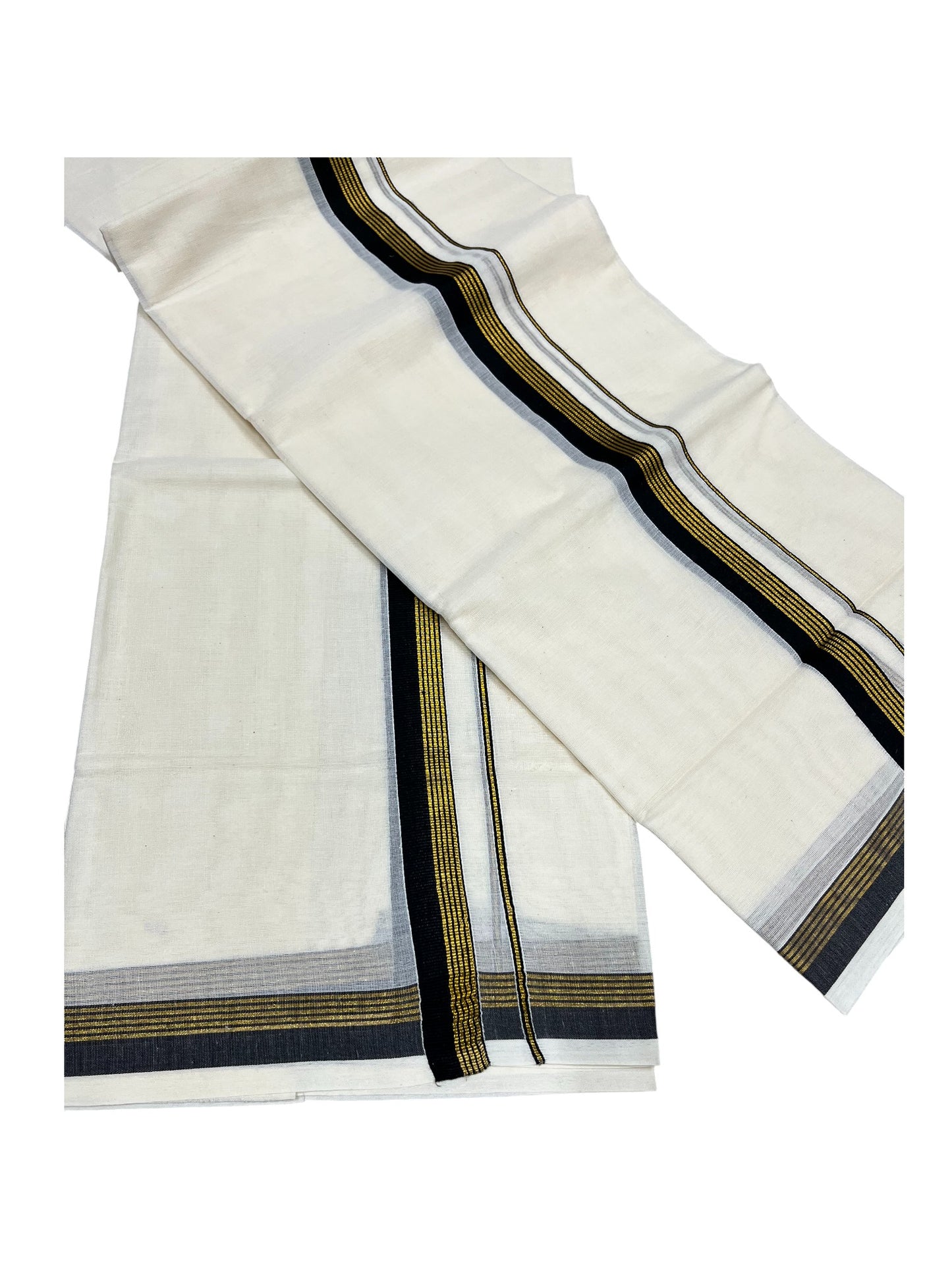 Pure Cotton Kerala Single Set Mundu (Mundum Neriyathum) with Black Kasavu Border