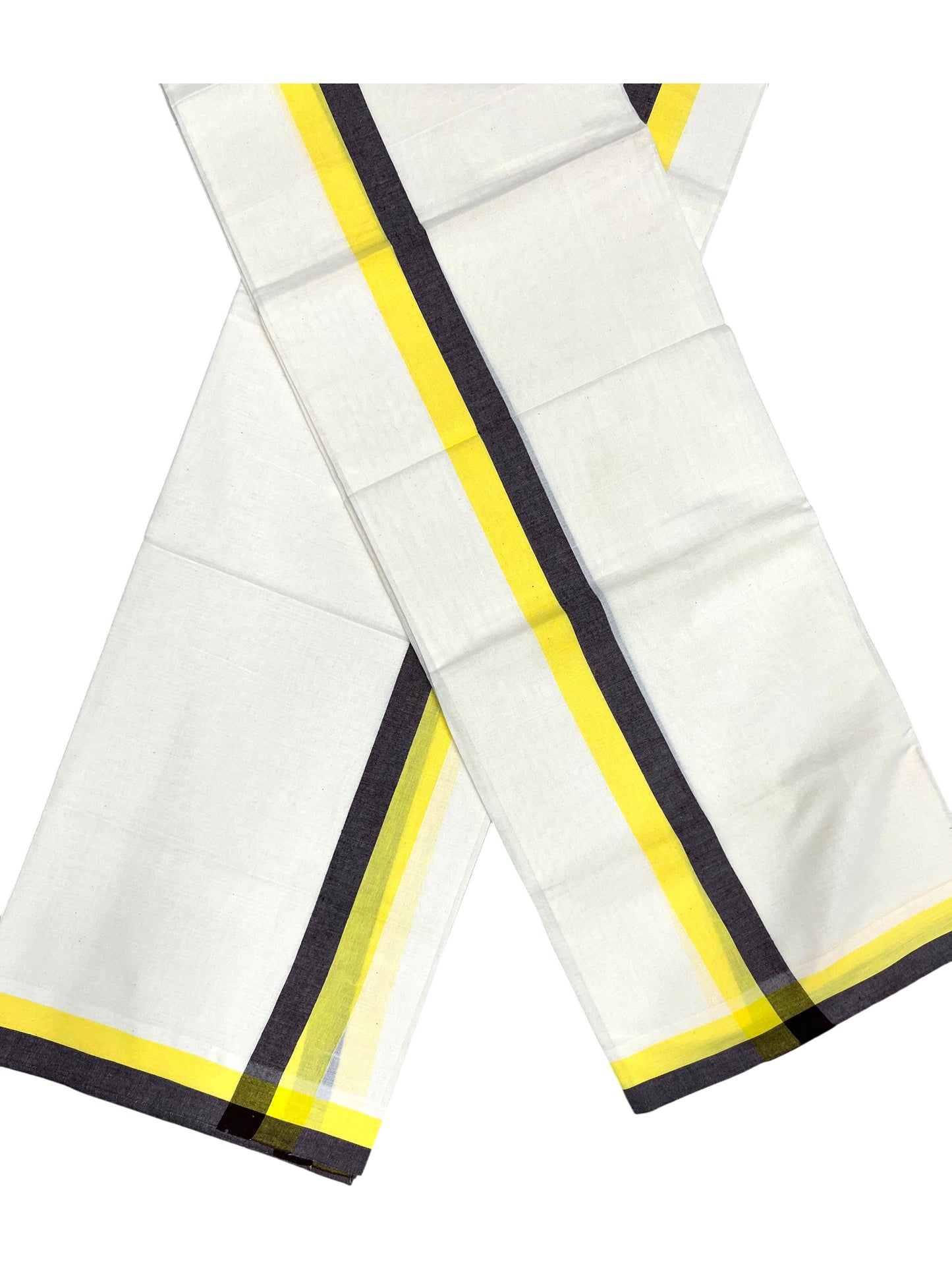 Southloom Pure Cotton Kerala Single Mulloth Set Mundu (Mundum Neriyathum) Yellow And Brown Border in 2.80 mtrs