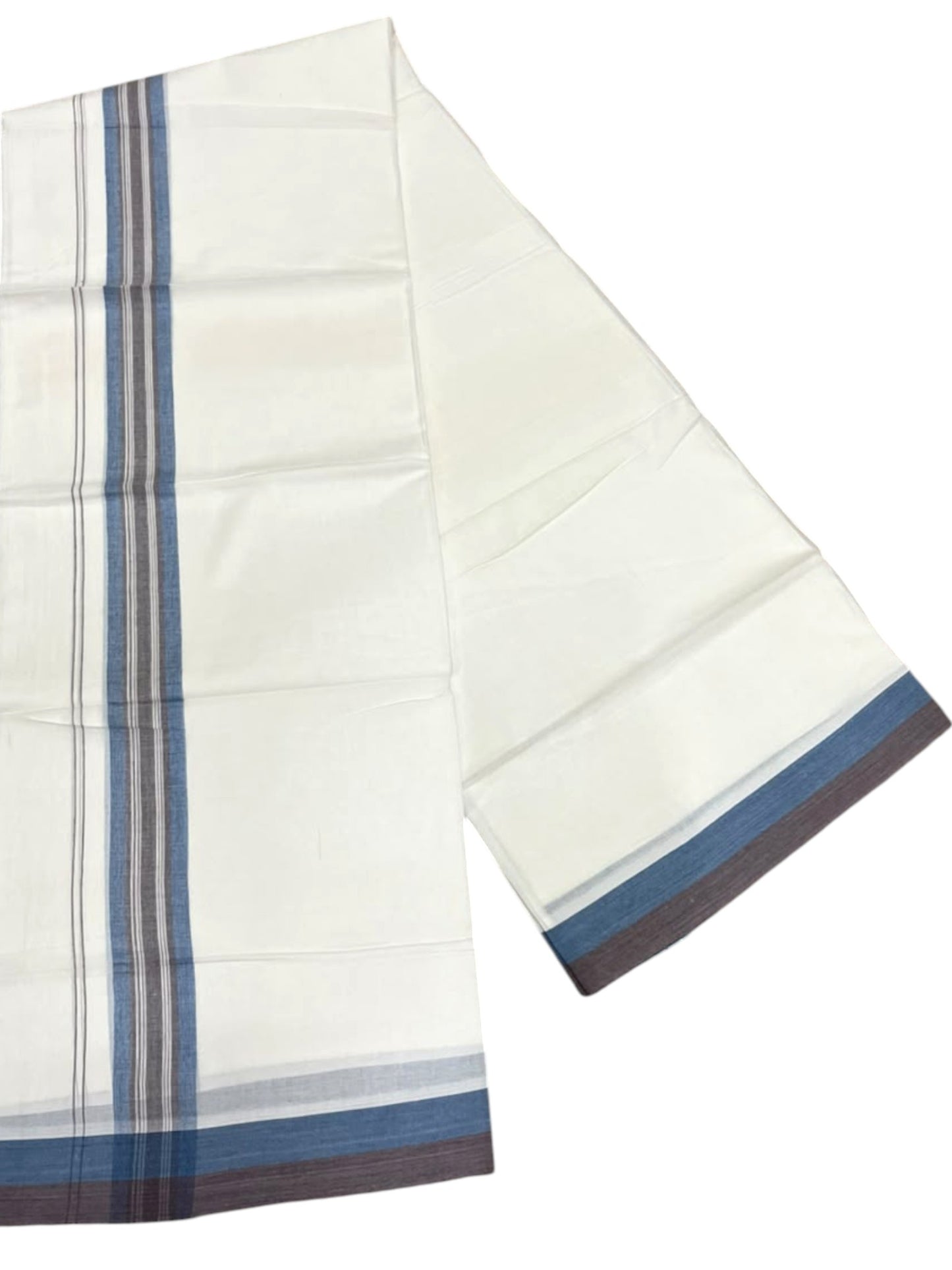 Southloom Pure Cotton Mundu with Blue Border (South Indian Kerala Dhoti)