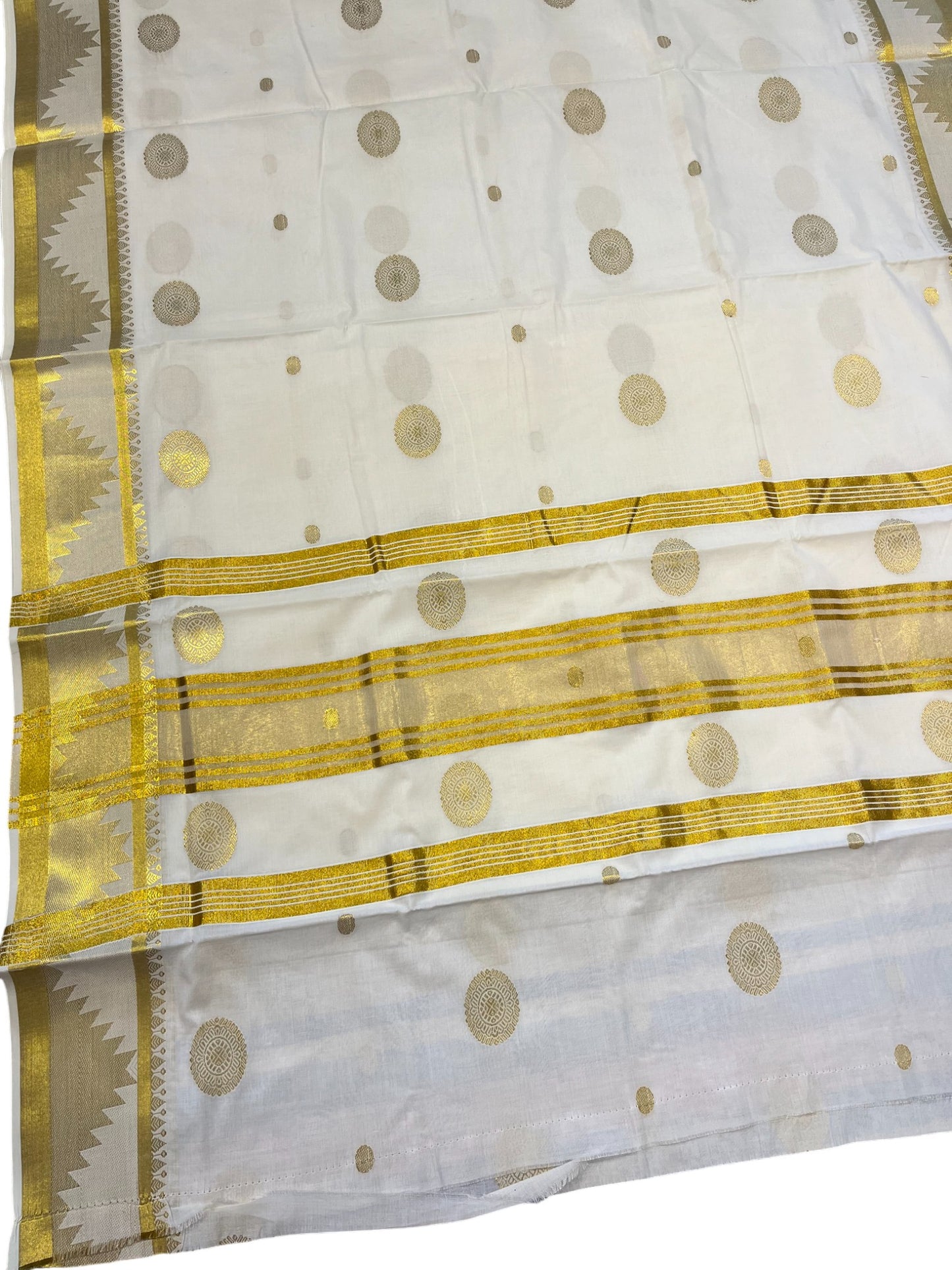Southloom Cotton Kasavu Saree with Woven Butta Works Across Body and Temple Border