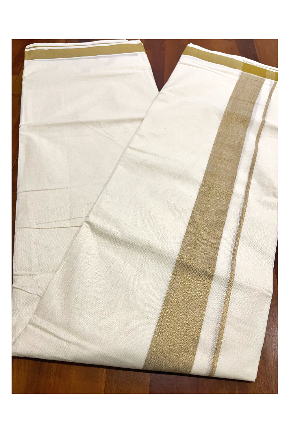 Pure Cotton Kerala Double Mundu with Light Brown Kasavu Kara (South Indian Kerala Dhoti)