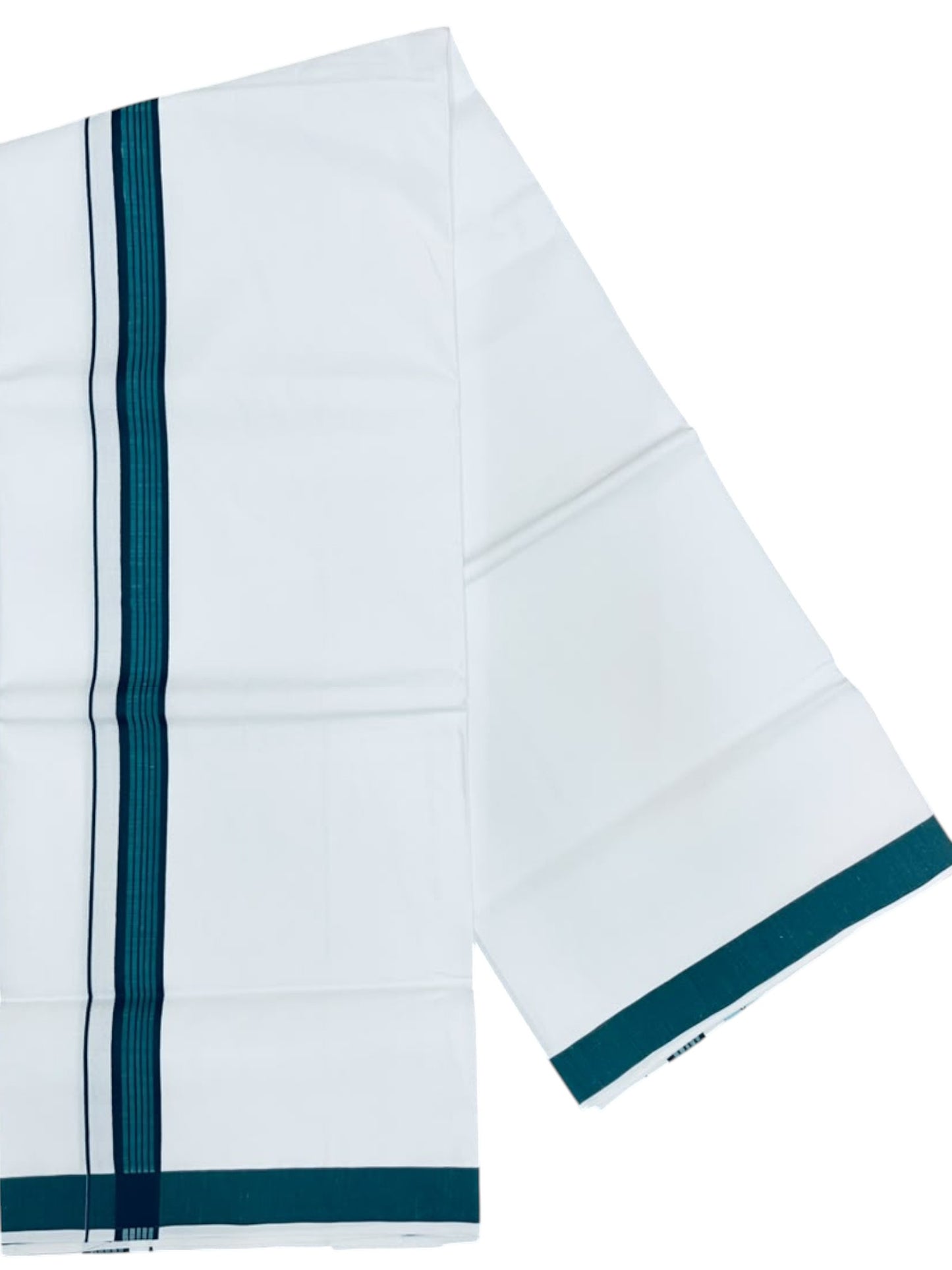 Southloom Pure White Single Cotton Mundu with Peacock Blue (South Indian Kerala Dhoti)