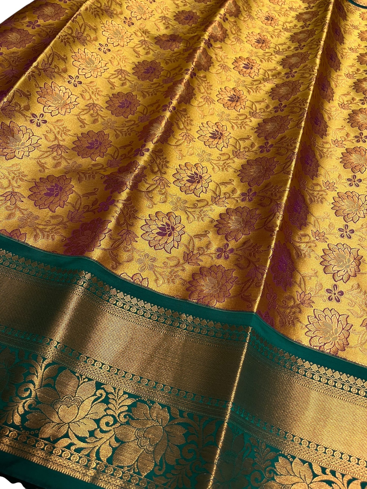 Southloom Banarasi Semi Silk Saree with Floral Zari Work Across Body (Yellow & Green)