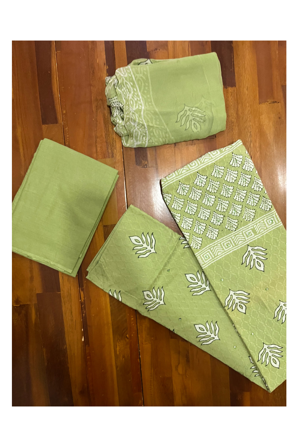 Southloom™ Cotton Light Green Churidar Salwar Suit Material with Floral Prints