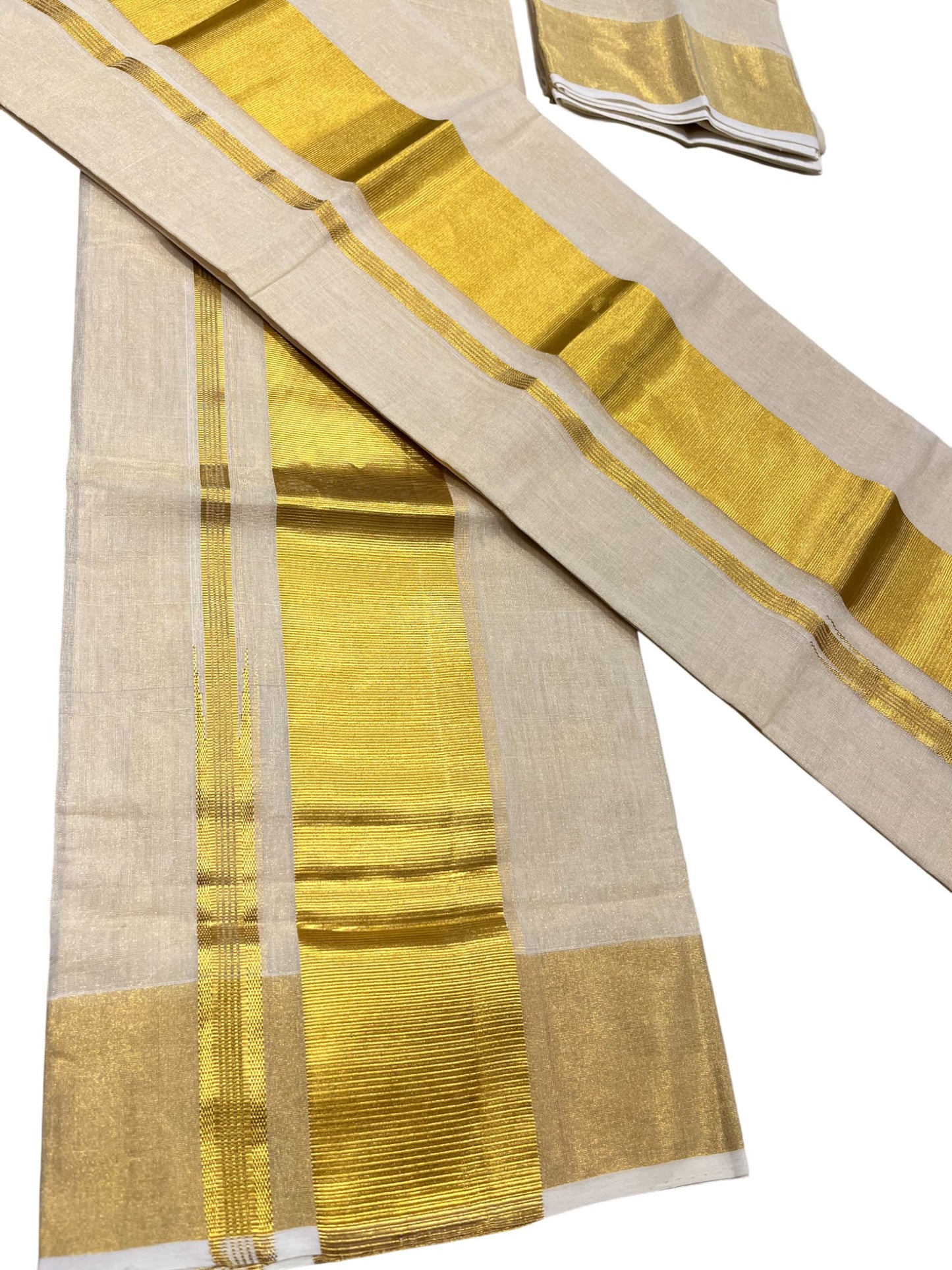 Southloom Premium Handloom Set Mundu with Kasavu and Golden Border (2.80 Mtr)
