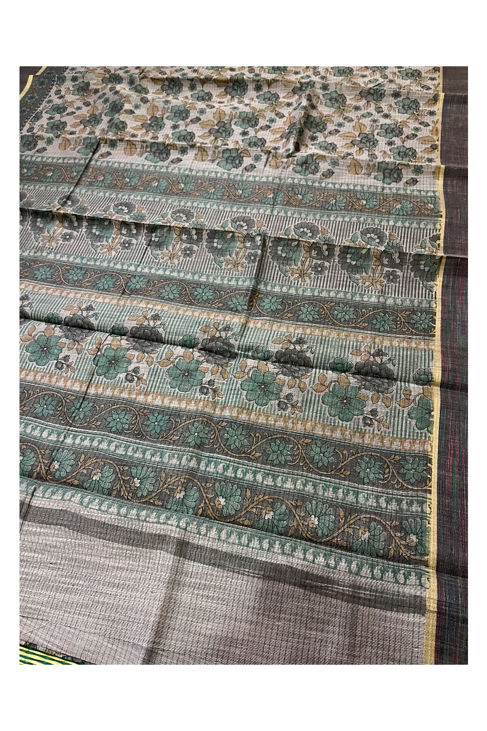 Southloom Cotton Grey Floral Printed Saree