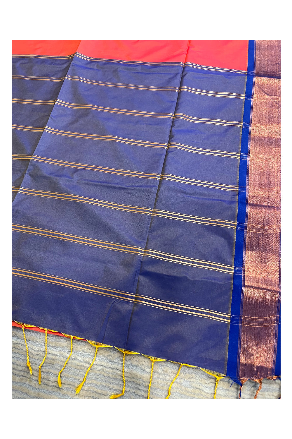 Southloom South Silk Pattu Saree With Orange Body and Blue Pallu