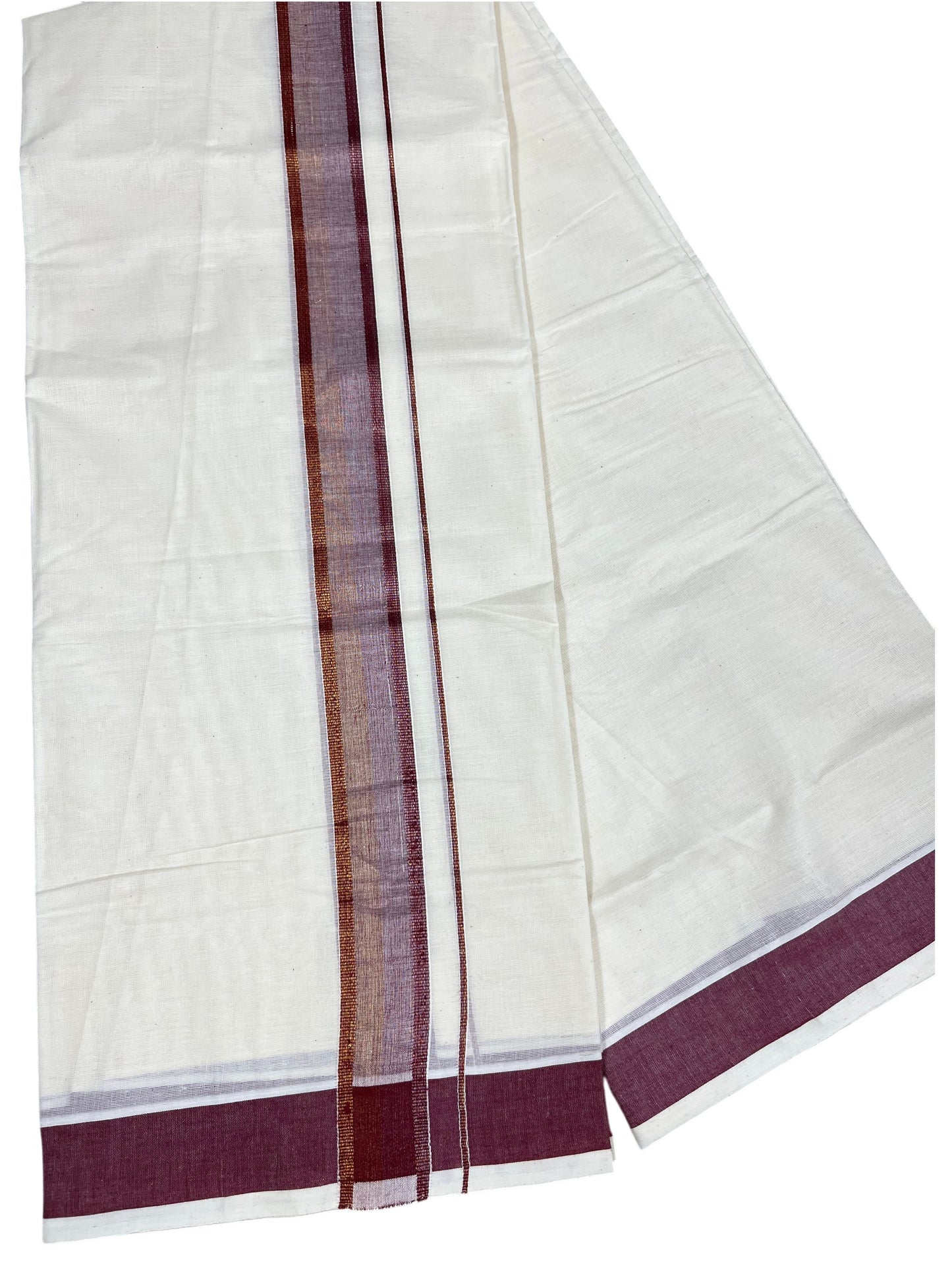 Southloom Kerala Pure Cotton Double Mundu with Maroon Border (South Indian Dhoti)