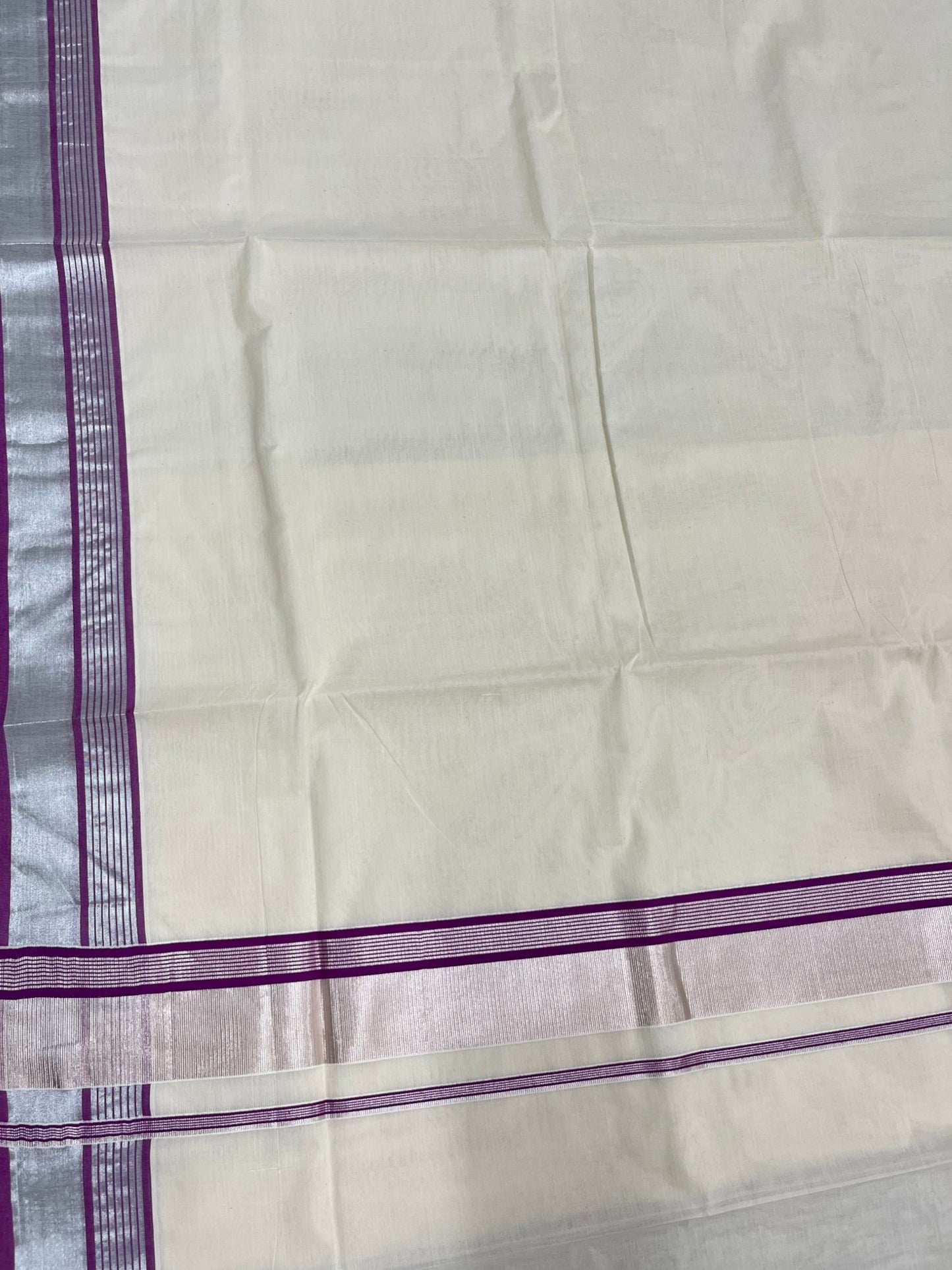 Southloom Kerala Pure Cotton Saree with Silver Kasavu and Magenta Border