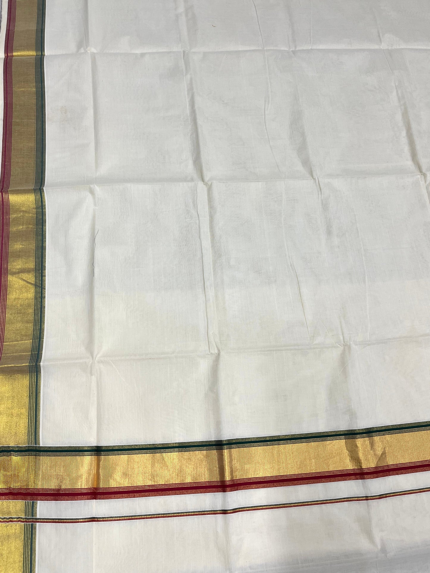 Southloom Kerala Cotton Kasavu Saree with Dark Green And Maroon Border