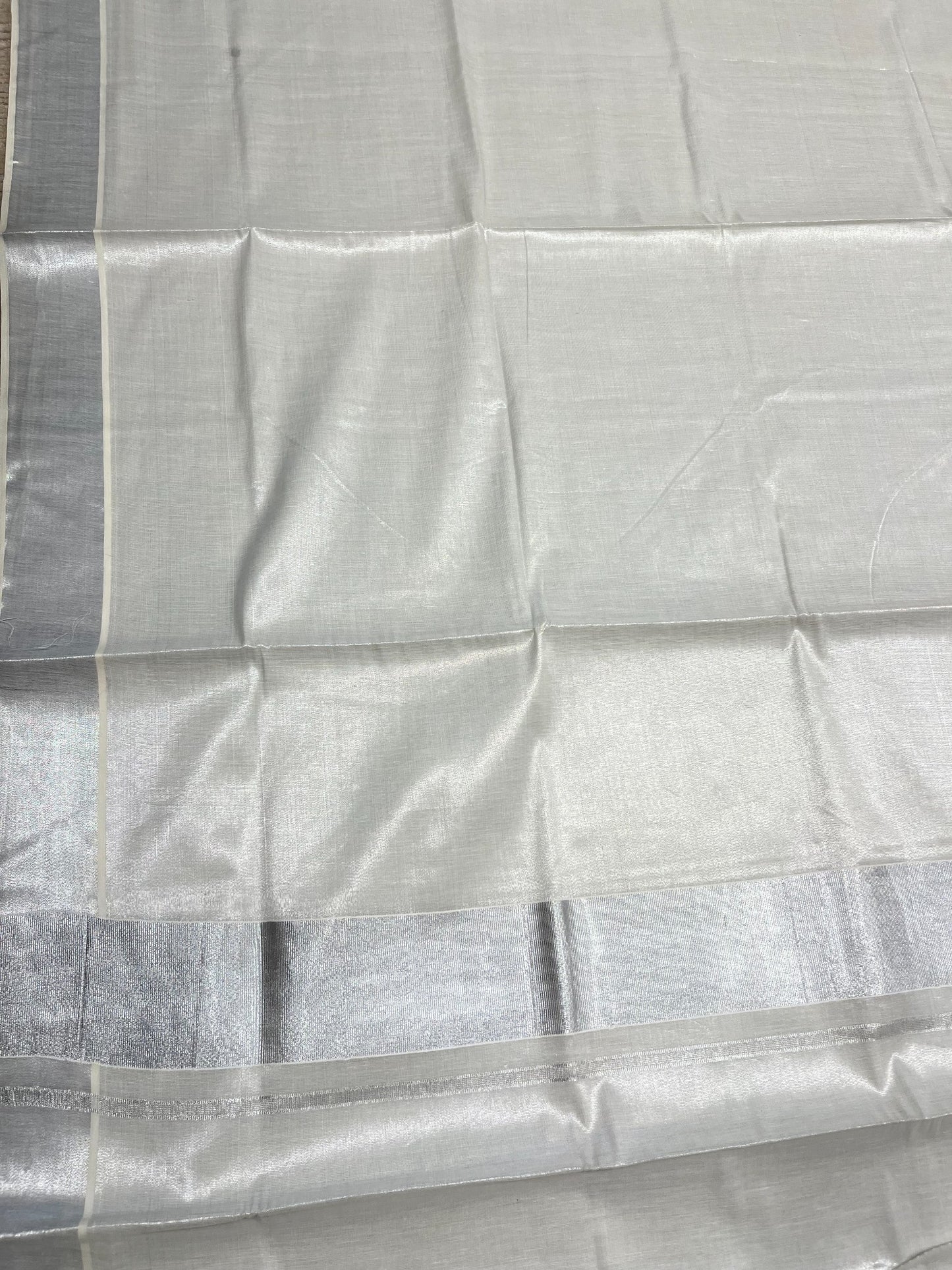 Southloom Silver Kasavu Tissue Plain Kerala Saree