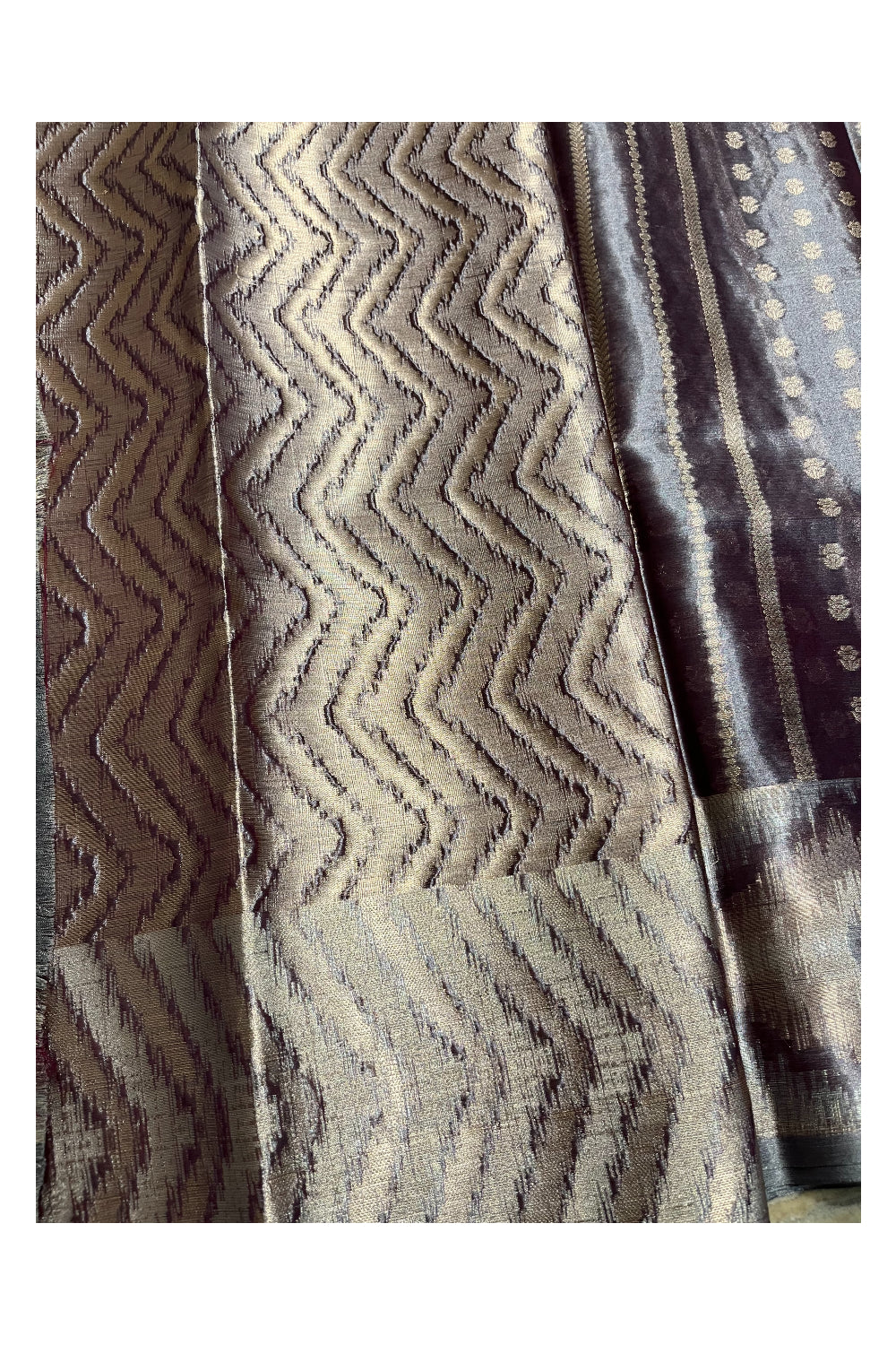 Southloom Tissue Silk Saree with Woven Work on Body and Borders (Golden & Grey)