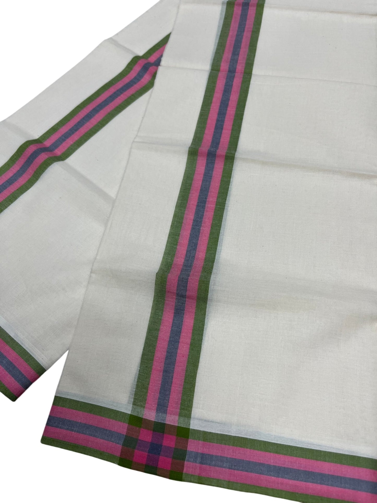 Southloom Pure Cotton Kerala Single Mulloth Set Mundu (Mundum Neriyathum) Pink & Green Border 2.50 Mtrs SL243