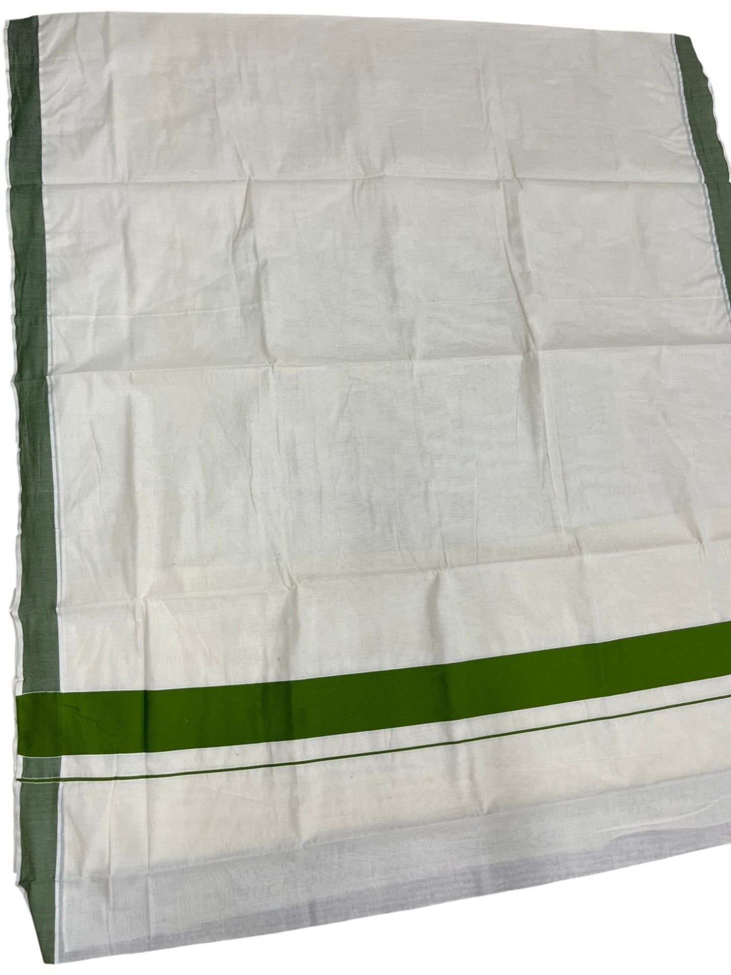 Southloom Pure Cotton Kerala Saree with Olive Green Kasavu Border in 3 inch