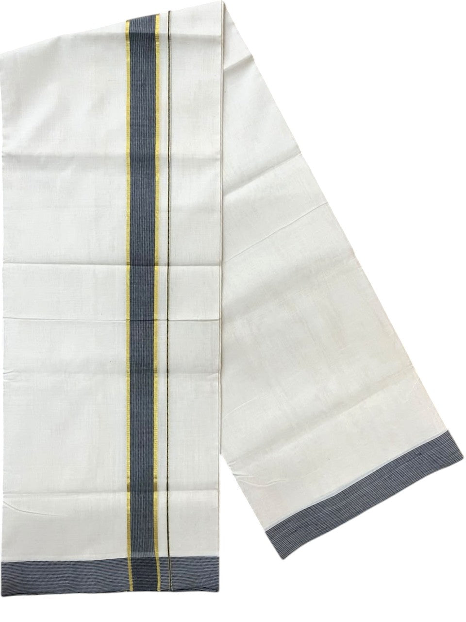 Southloom Balaramapuram Unakkupaavu Premium Handloom Cotton Double Mundu with Gold Kasavu and Black Border