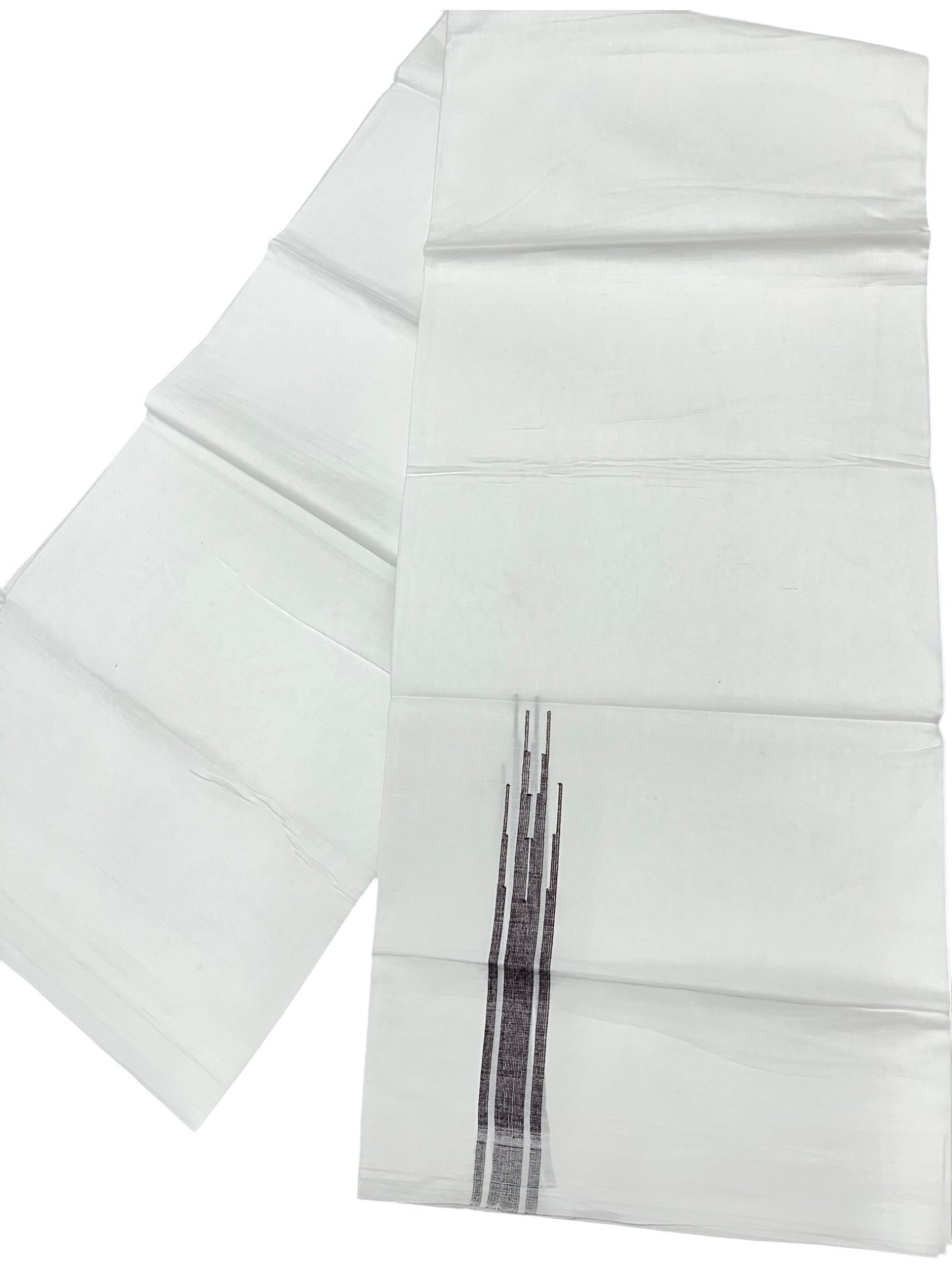 Southloom Pure White Cotton Double Mundu with Purple Chuttikara (South Indian Dhoti)