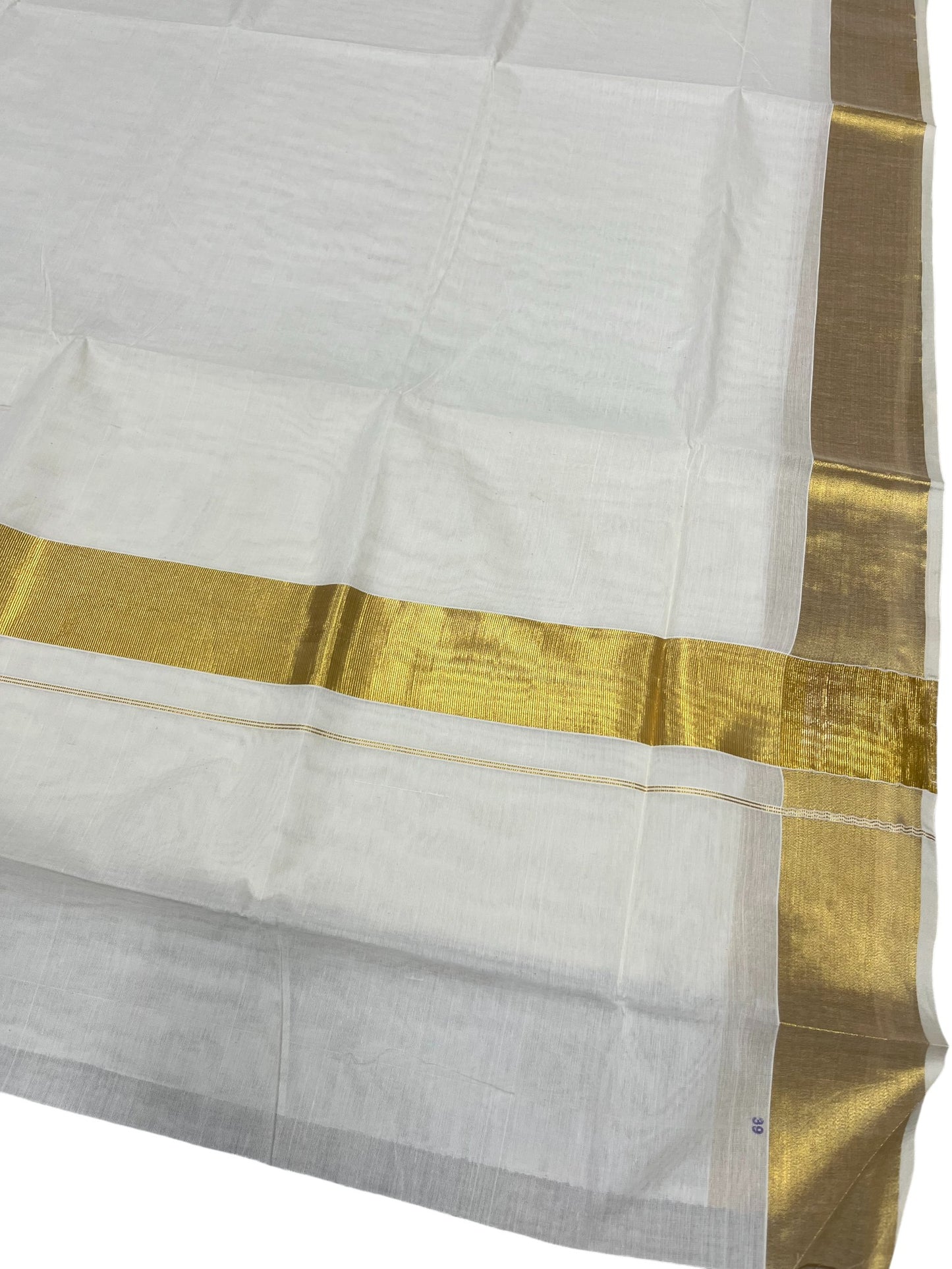 Southloom Pure Cotton Kerala Saree with 3 inch Gold Kasavu Border