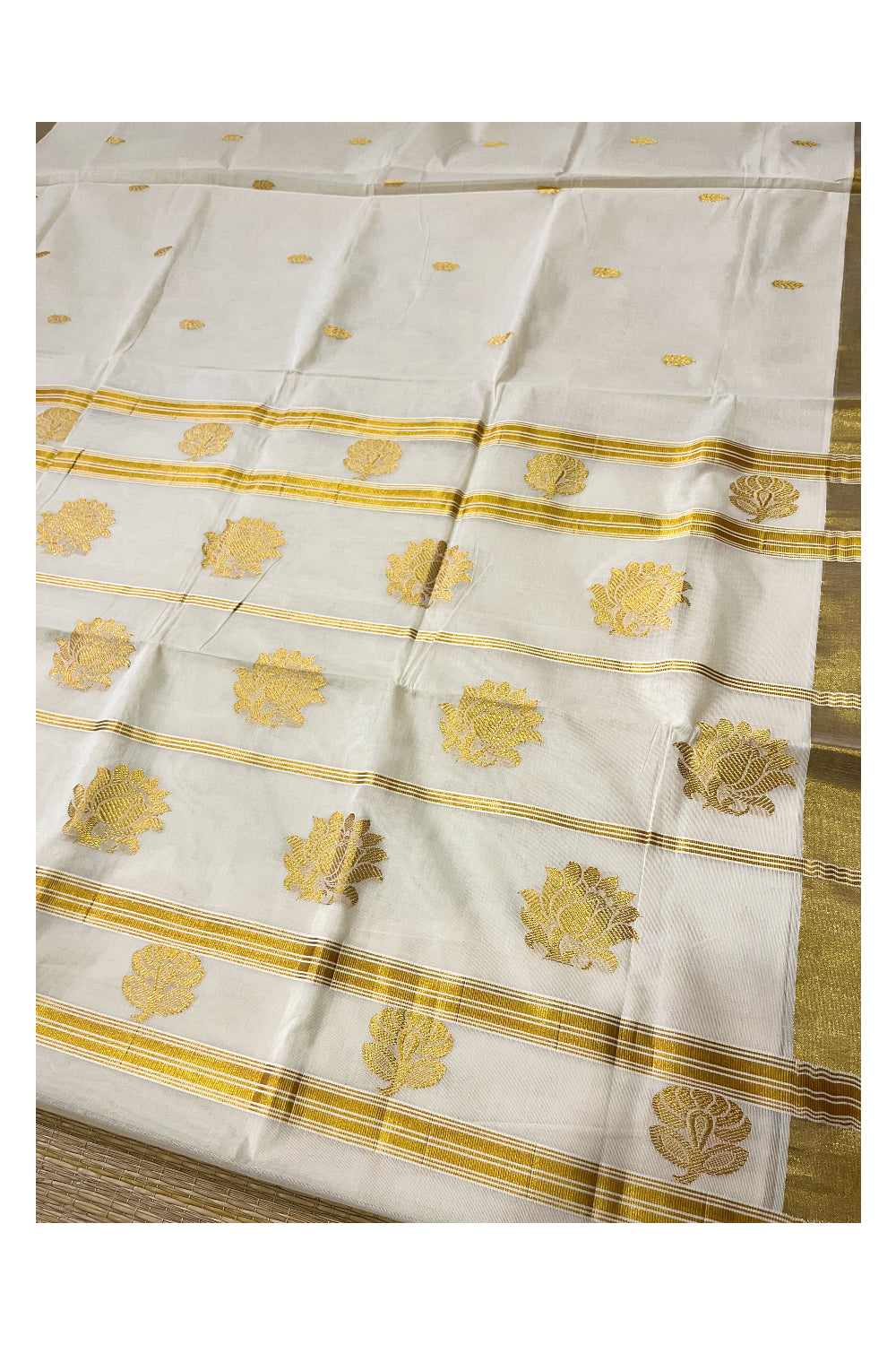 Kerala Kasavu Heavy Woven Design Cotton Saree