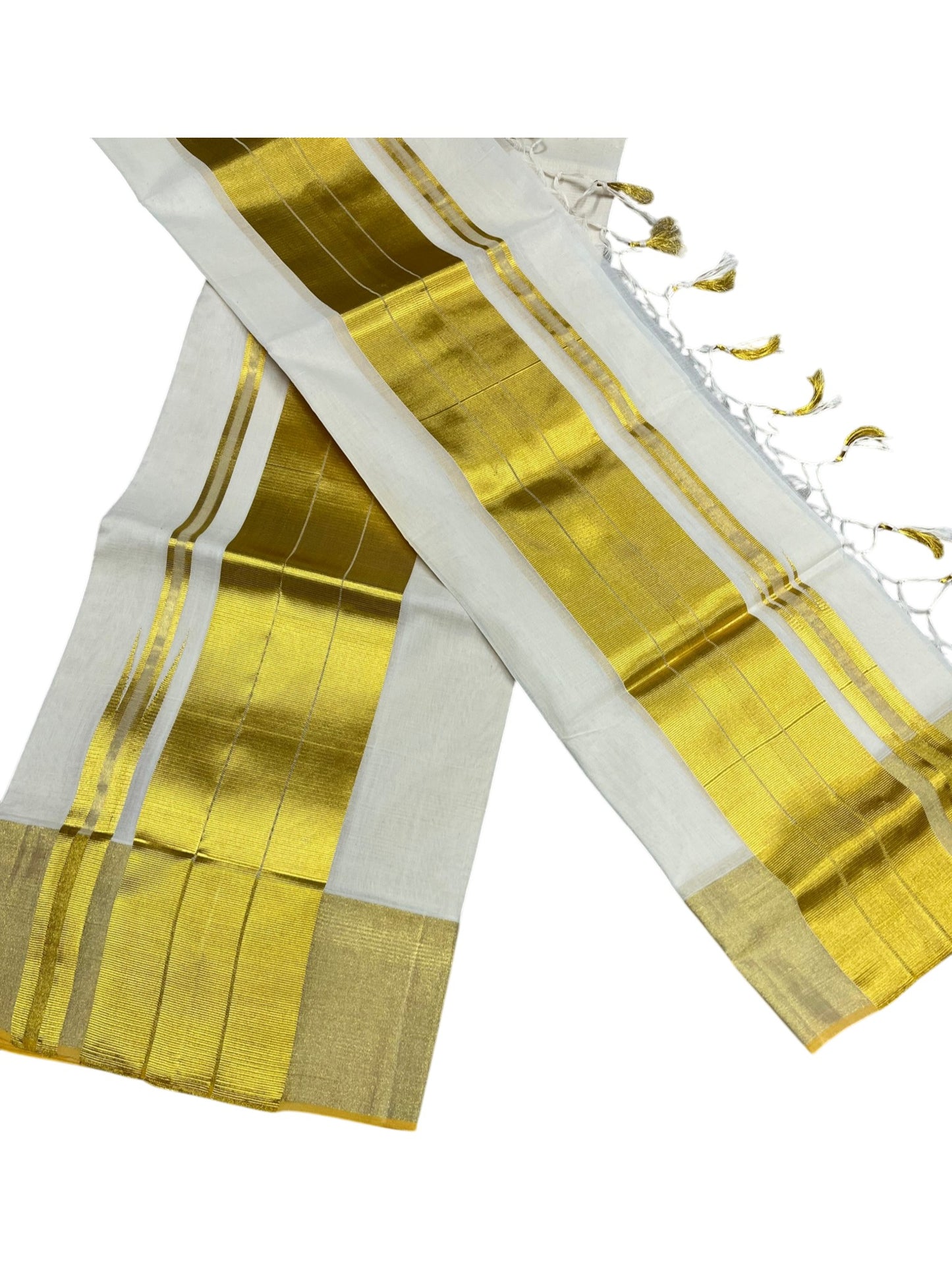 Southloom Super Premium Balaramapuram Handloom Cotton Wedding Pudava Set Mundu with Stripes on Body in 2.80 Mtrs
