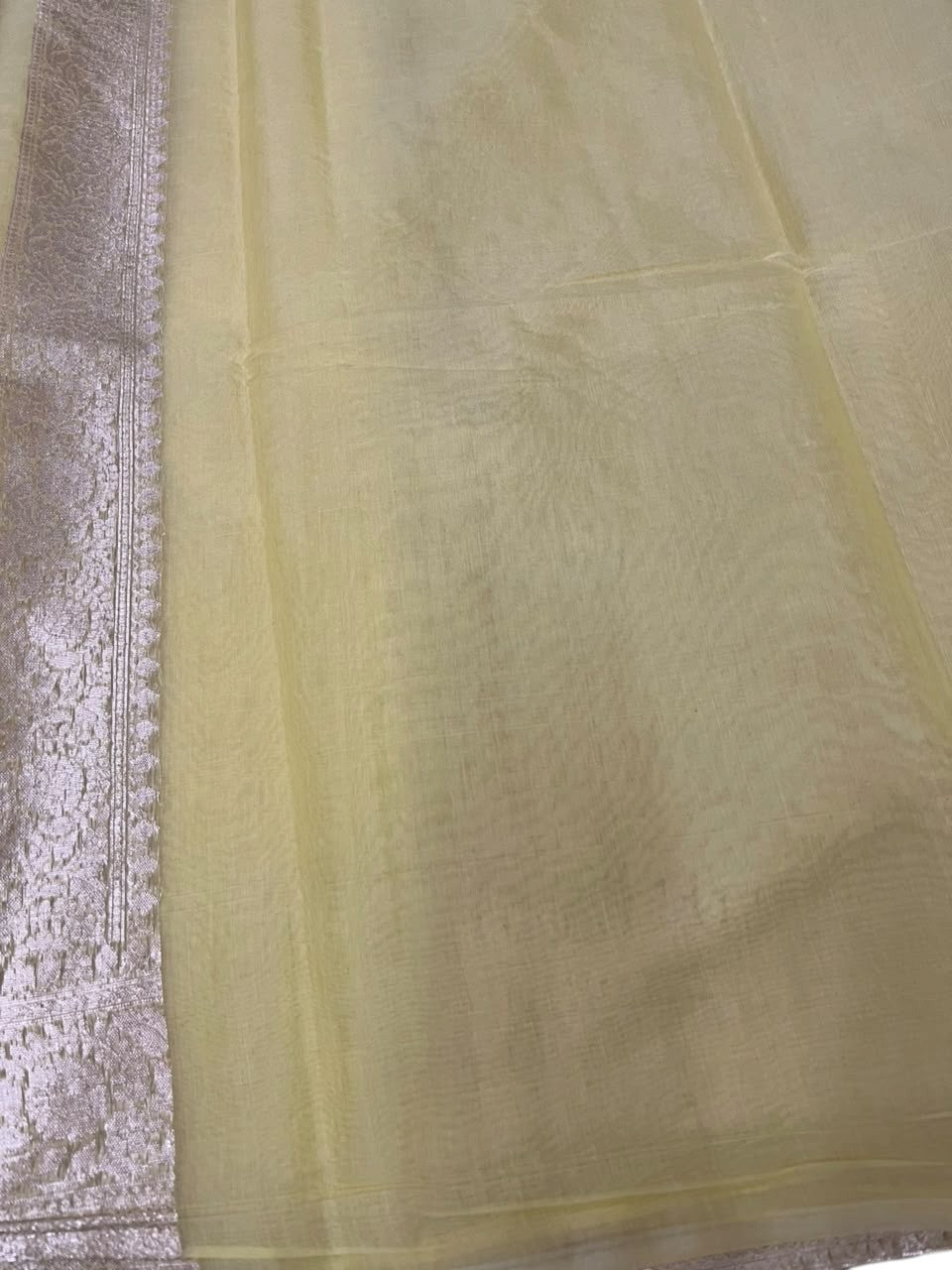 Southloom Cotton Banarasi Silk Saree with Woven Work on Body and Borders (Yellow)