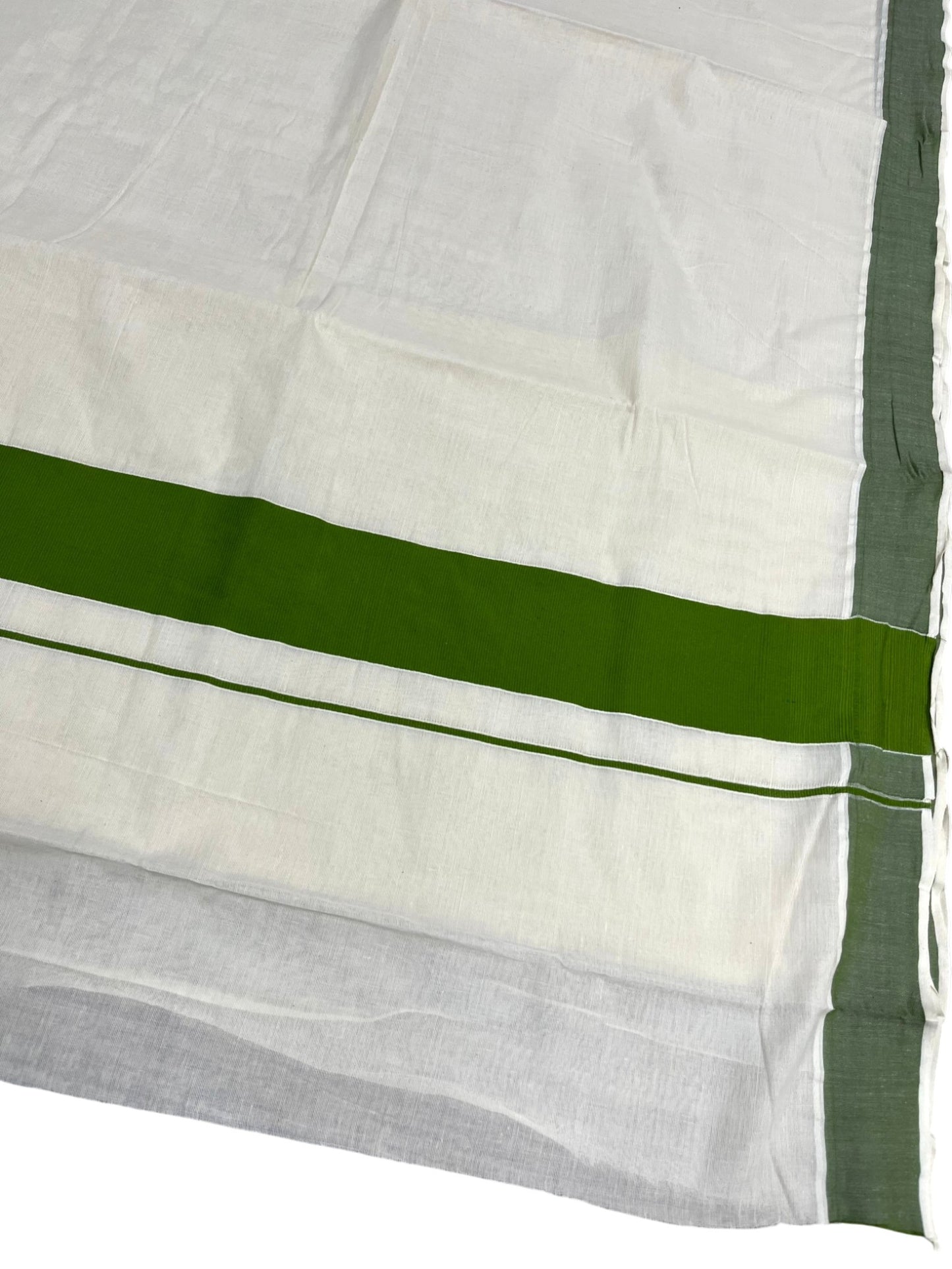 Southloom Pure Cotton Kerala Saree with Olive Green Kasavu Border in 3 inch