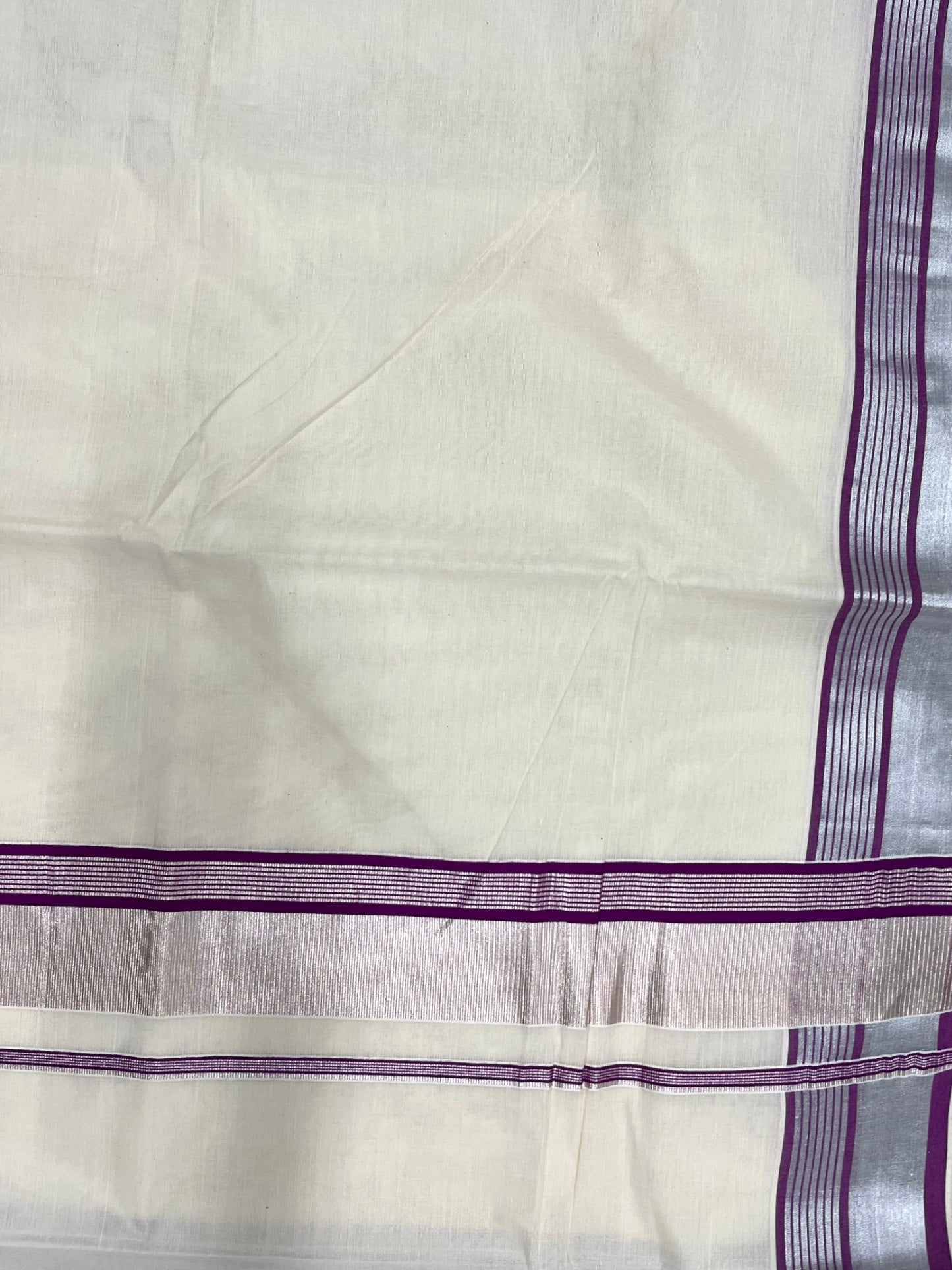 Southloom Kerala Pure Cotton Saree with Silver Kasavu and Magenta Border