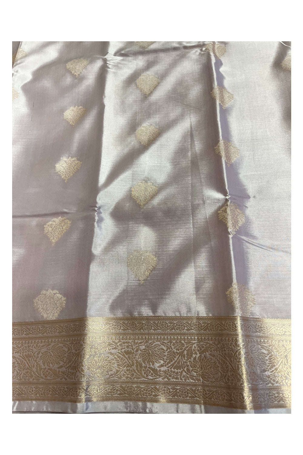 Southloom Semi Silk Saree In Beige With Woven Zari Borders And Butta Work Across Body