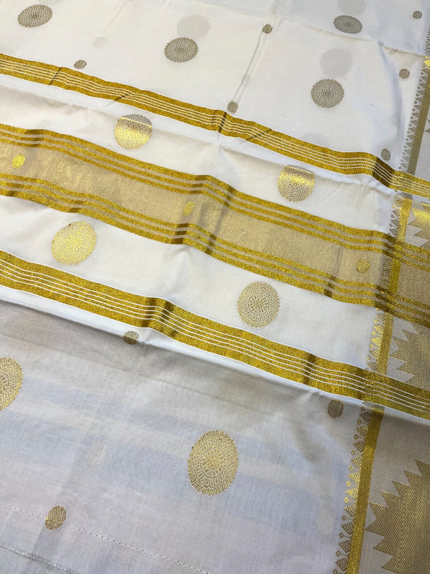 Southloom Cotton Kasavu Saree with Woven Butta Works Across Body and Temple Border