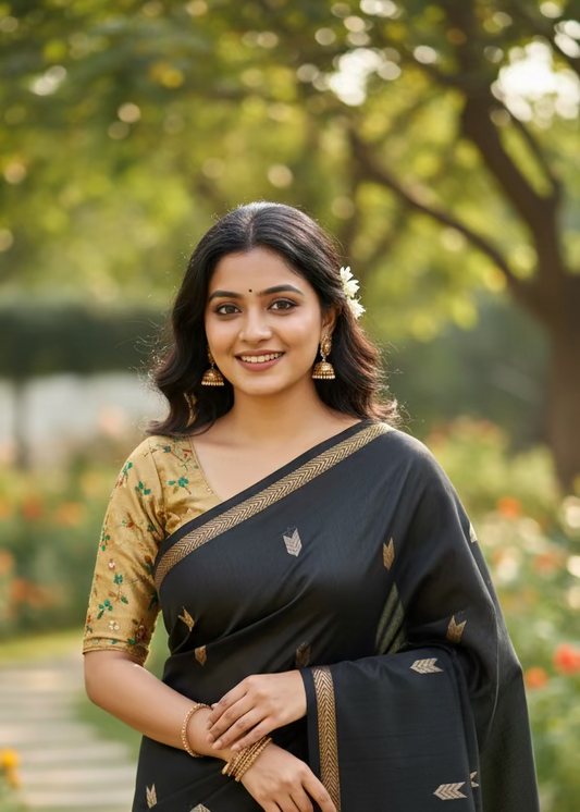 Black Maheshwari Cotton Saree SL174