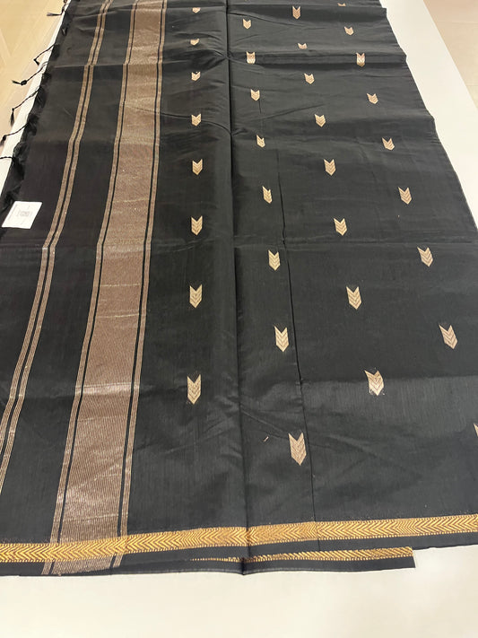 Black Maheshwari Cotton Saree SL174