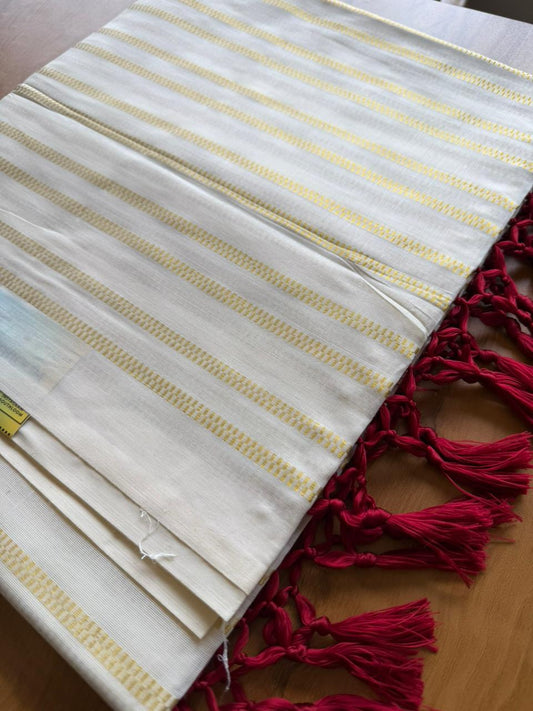 Woven Work Maroon Tassels Kerala Saree (SL0043)