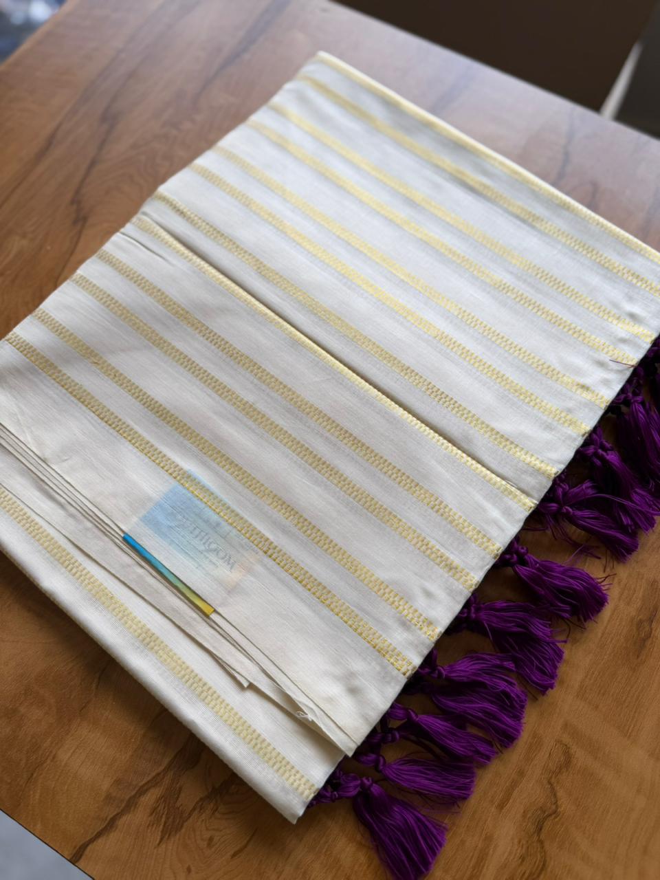 Woven Work Purple Tassels Kerala Saree (SL0044)