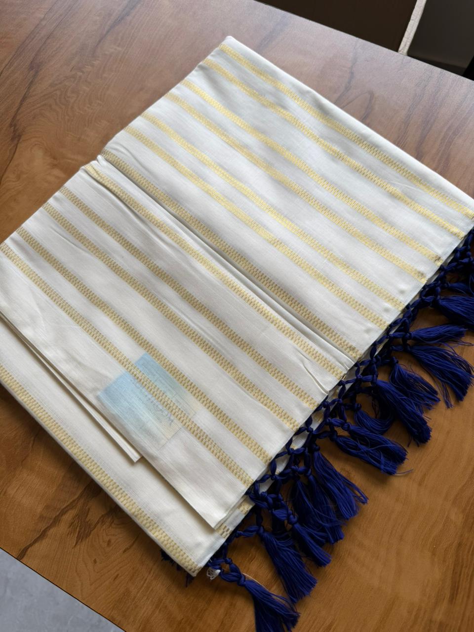 Woven Work Blue Tassels Kerala Saree (SL0047)