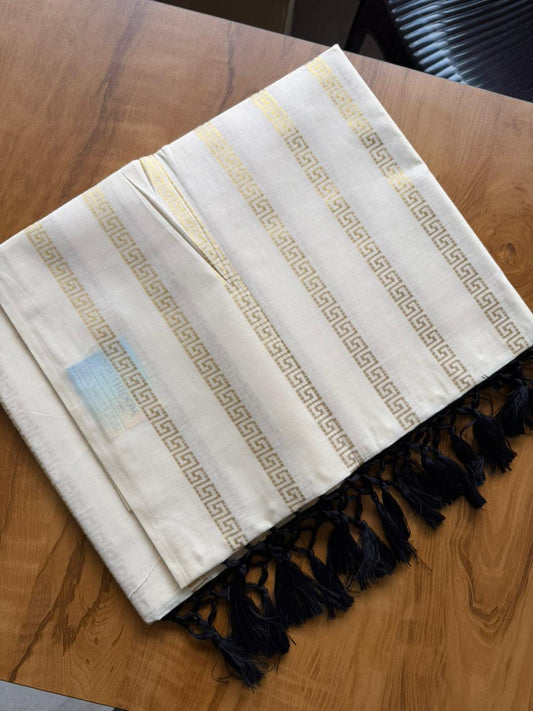 Woven Work Black Tassels Kerala Saree (SL050)