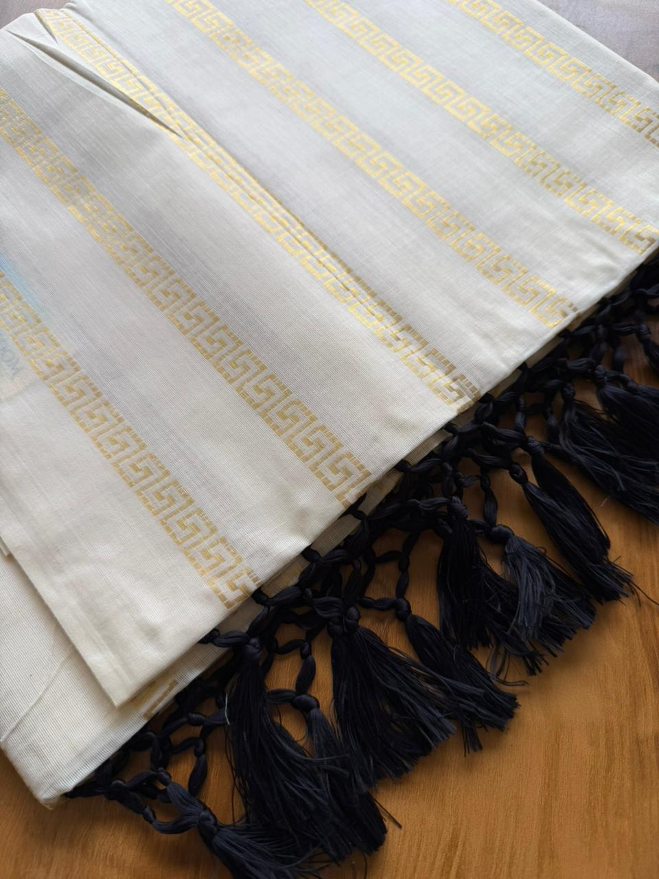 Woven Work Black Tassels Kerala Saree (SL050)