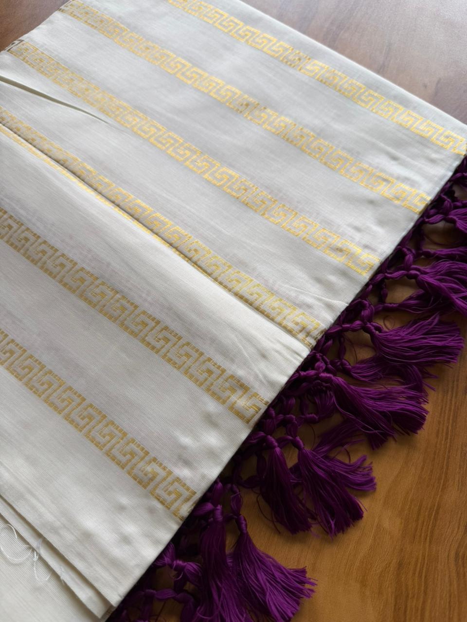 Woven Work Purple Tassels Kerala Saree (SL050)