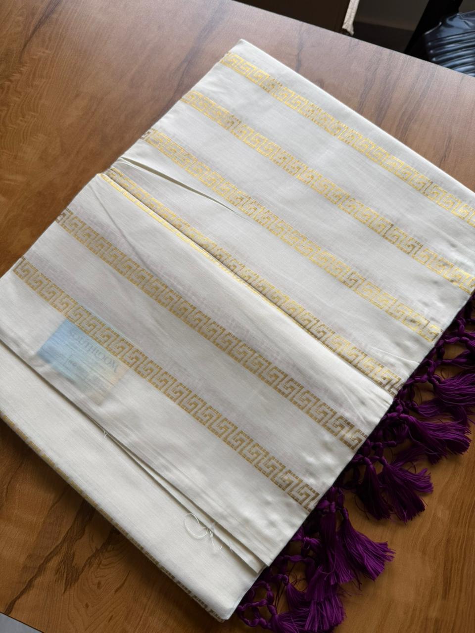 Woven Work Purple Tassels Kerala Saree (SL050)