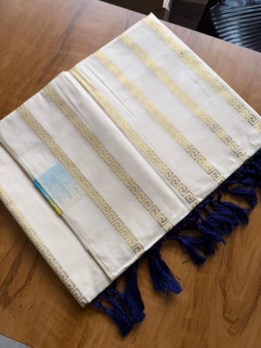 Woven Work Blue Tassels Kerala Saree (SL050)