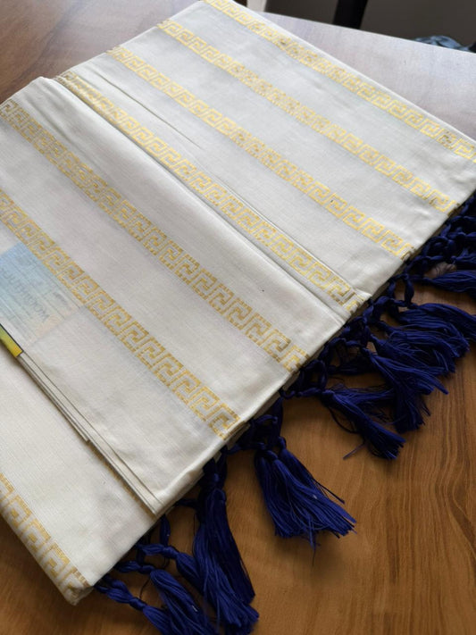 Woven Work Blue Tassels Kerala Saree (SL050)