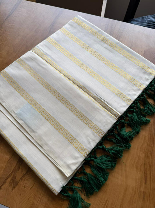 Woven Work Green Tassels Kerala Saree (SL050)