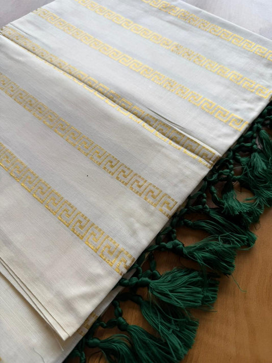 Woven Work Green Tassels Kerala Saree (SL050)