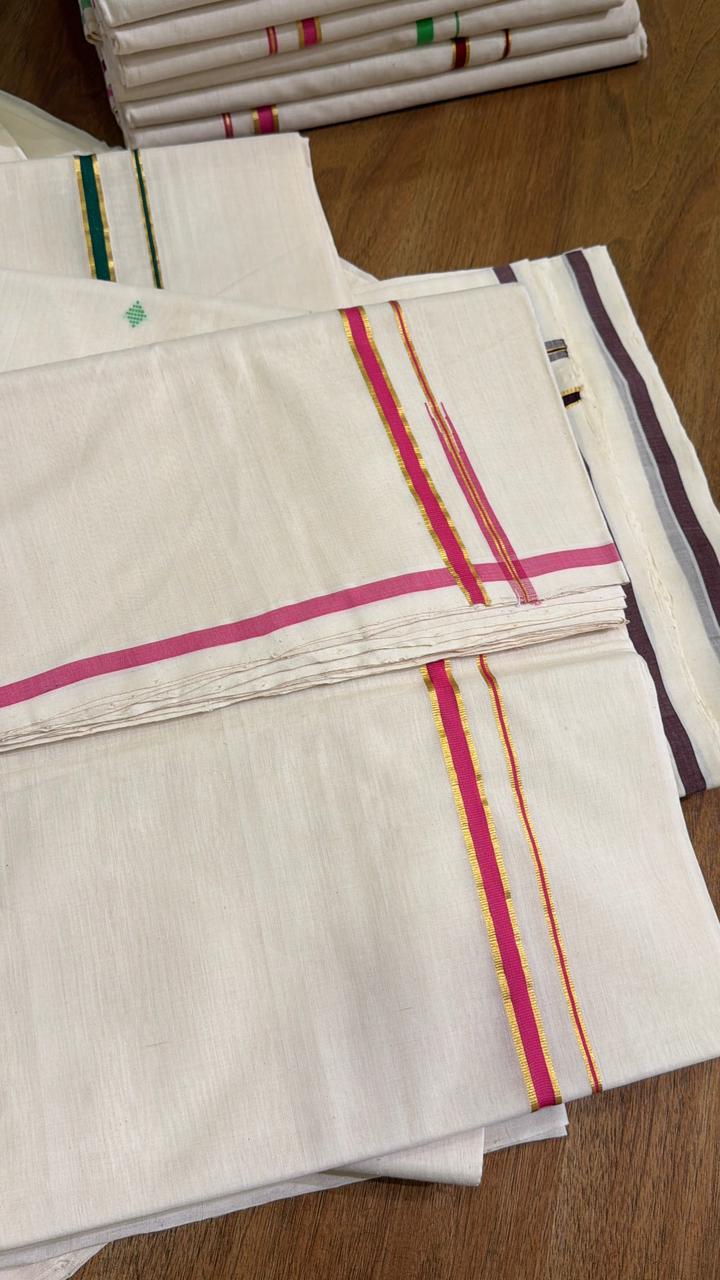 Pink With Kasavu Border Handloom Cotton Saree SL123