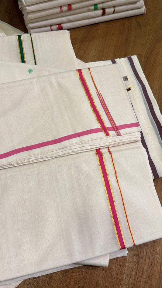 Pink With Kasavu Border Handloom Cotton Saree SL124