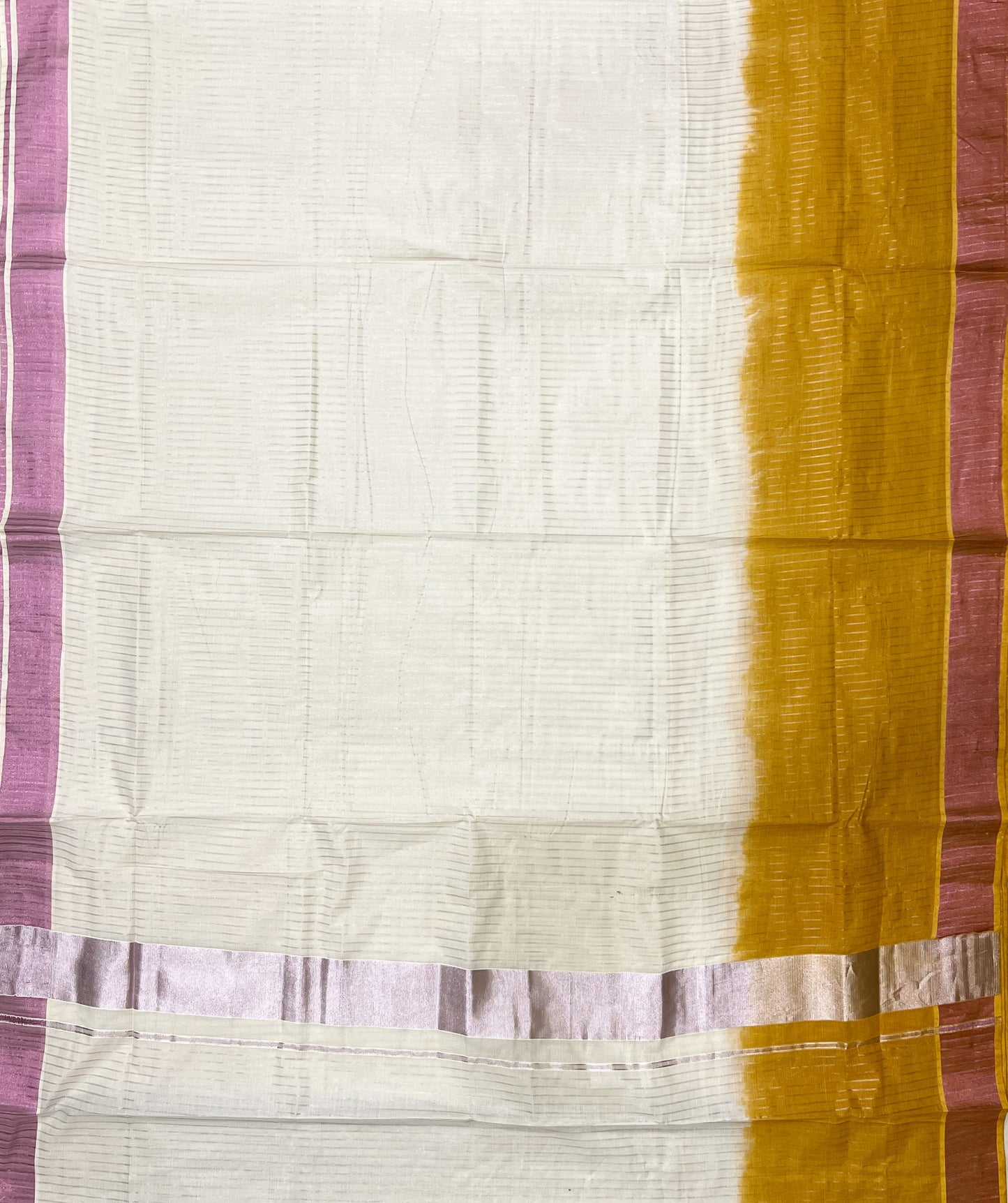 Southloom Tie and Dye Rose Kasavu Lines Saree in Orangish Brown