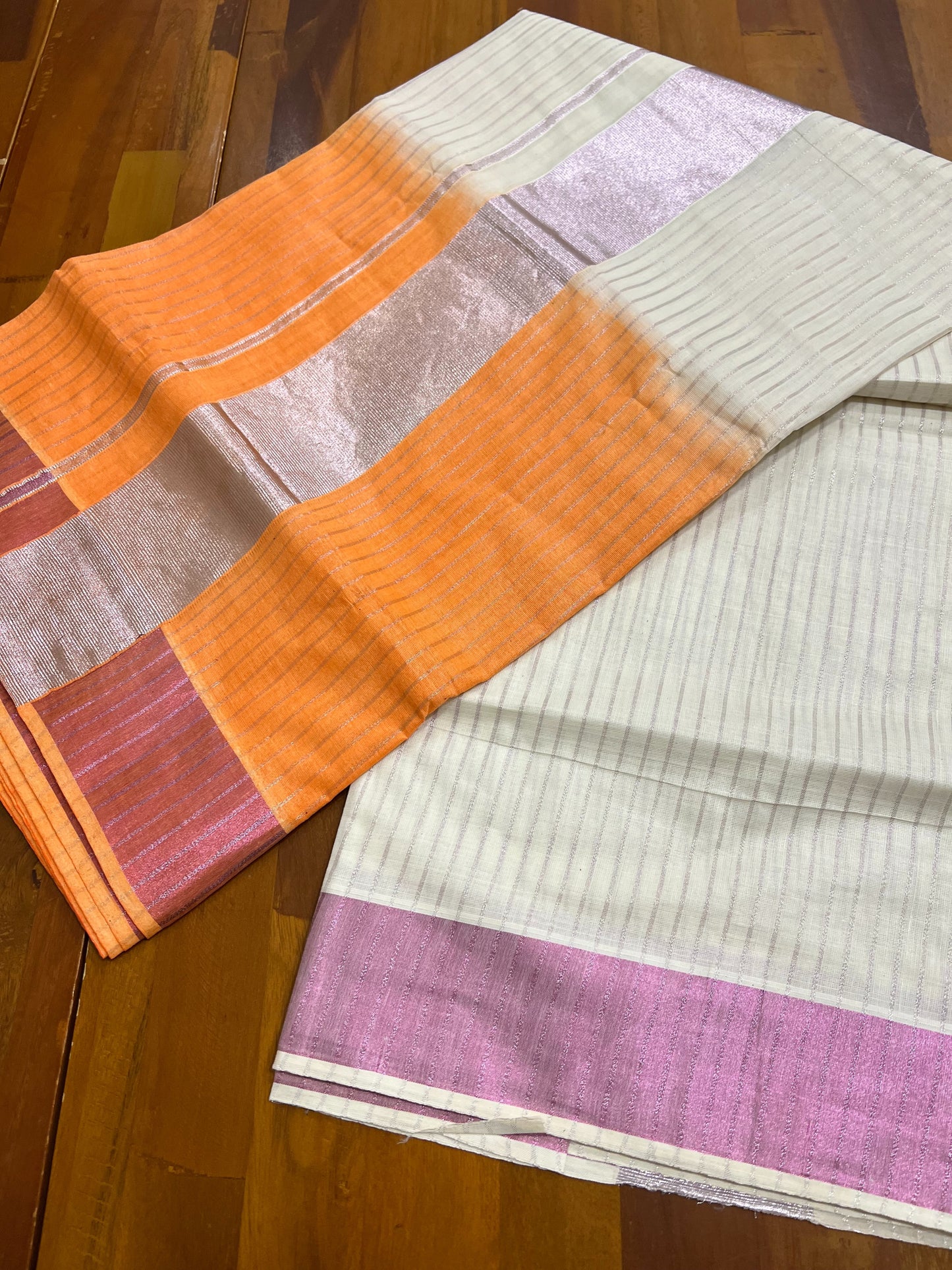 Southloom Tie and Dye Rose Kasavu Lines Saree in Orange