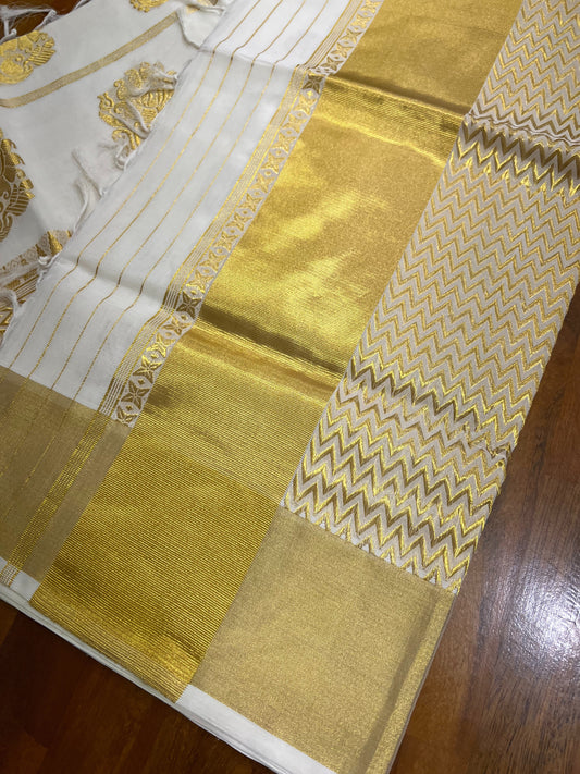 Southloom Premium Handloom Kerala Kasavu Saree with Floral Woven Design