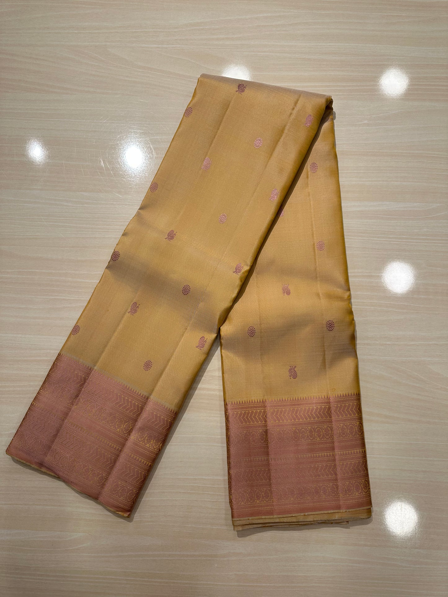 Southloom Pure Handloom Bridal Kanchipuram Silk Saree with Resham Work (Beige) SL623