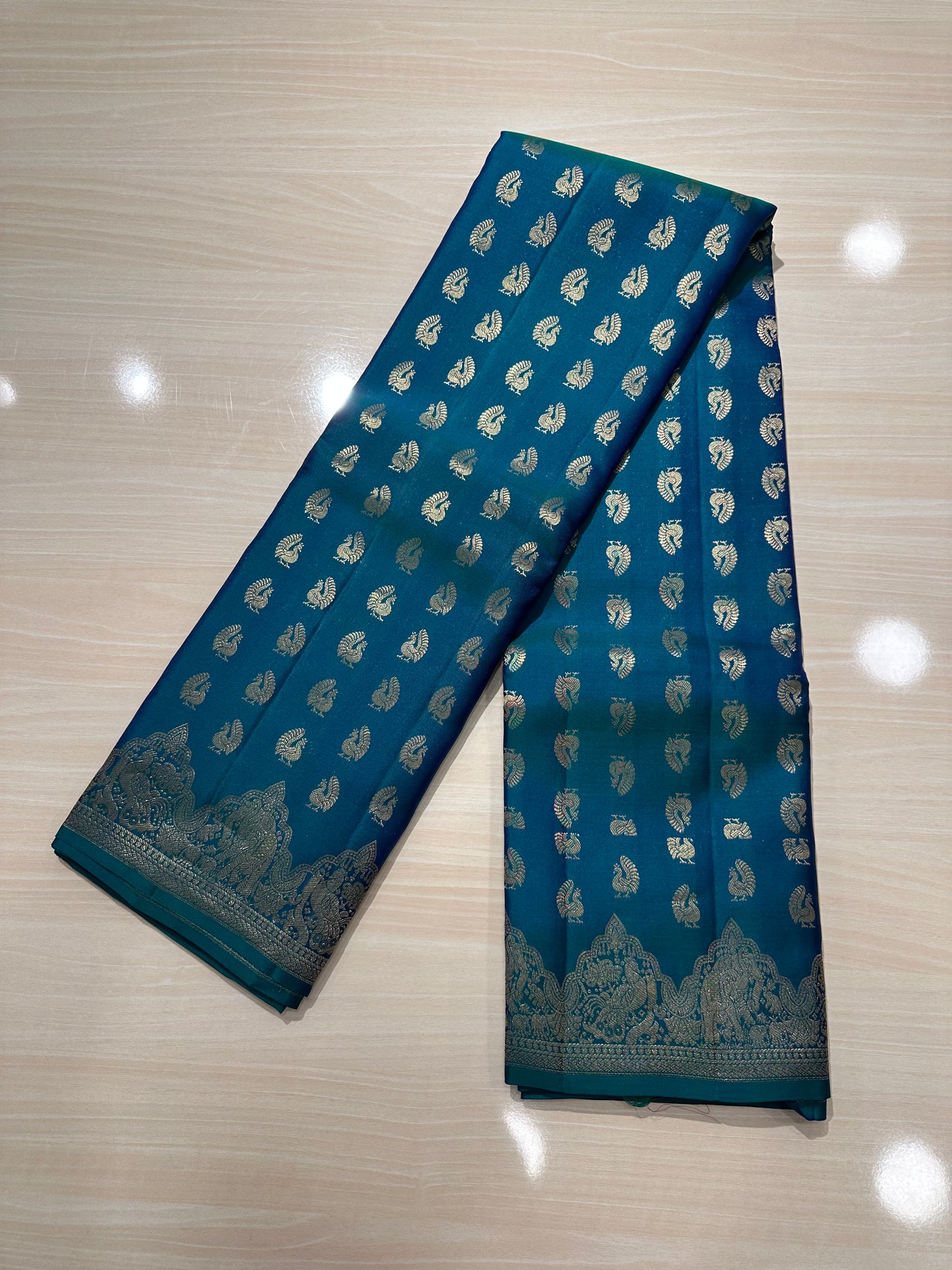 Southloom Pure Handloom Bridal Kanchipuram Silk Saree with Peacock Design (Peacock Green & Blue) SL623